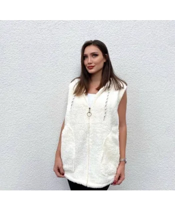 Kadın Kapüşon Ve Fermuar Detay Welsoft Kolsuz Yelek