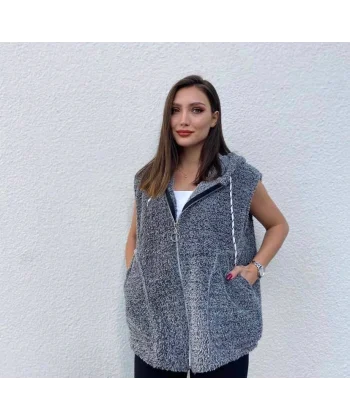 Kadın Kapüşon Ve Fermuar Detay Welsoft Kolsuz Yelek