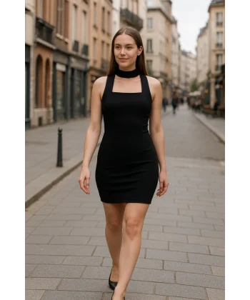 Kadın Kare Yaka Kolsuz Sandy Kumaş Fırsat Ürün Diz Üstü Elbise