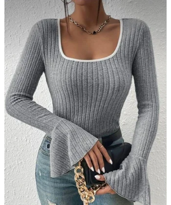 Kadın Kaşkorse Kumaş U Yaka Ispanyol Kol Bluz