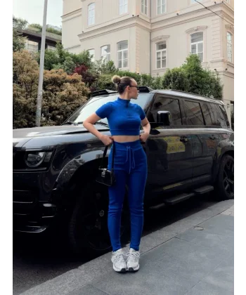 Kadın Kaşkorse Kumaş Yakası Fermuar Detaylı Tayt Takım