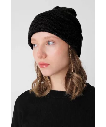 Kadın Katlamalı Basic Bere - Siyah