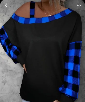 Kadın Kayık Yaka Asimetrik Kesim Ekose Detay Tunik