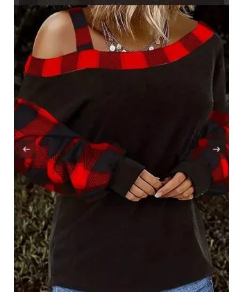 Kadın Kayık Yaka Asimetrik Kesim Ekose Detay Tunik