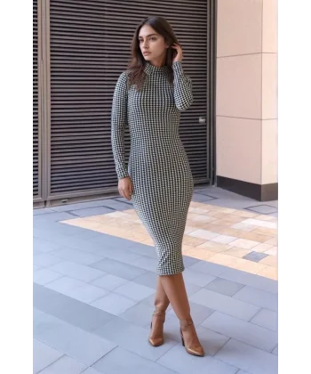 Kadın Kazayağı Desen Süet Kumaş Fırsat ürün Midi Boy Elbise