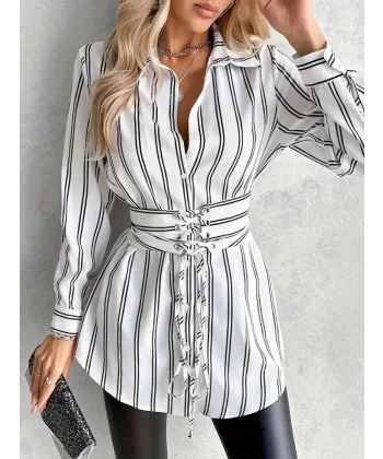 Kadın Kemer Detaylı Pamuk Polyester Gömlek Elbise