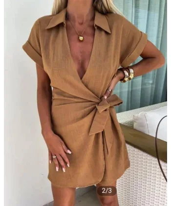 Kadın Keten Kumaş Gizli Fermuar Ve Belde Kuşak Detaylı Tulum