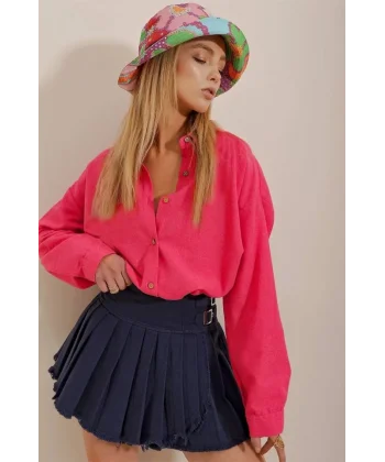 Kadın Keten Kumaş Oversize Gömlek