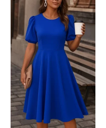 Kadın Kısa Balon Kollu Bisiklet Yaka Geniş Kesim Janjan Krep Elbise