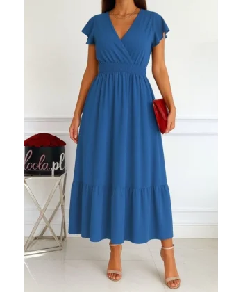 Kadın Kısa Kelebek Kollu Kruvaze Yakalı Beli Lastikli Aerobin Elbise