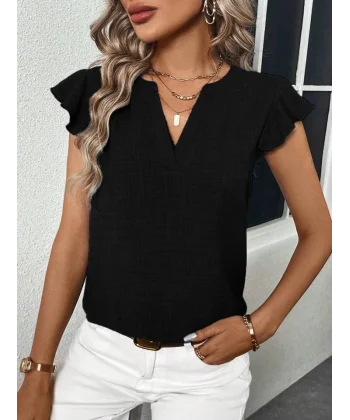 Kadın Kısa Kelebek Kollu V Yakalı Bluz
