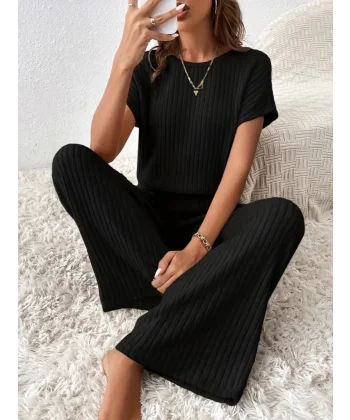 Kadın Kısa Kollu Beli Lastikli Kalın Fitilli Kaşkorse Salaş Tulum