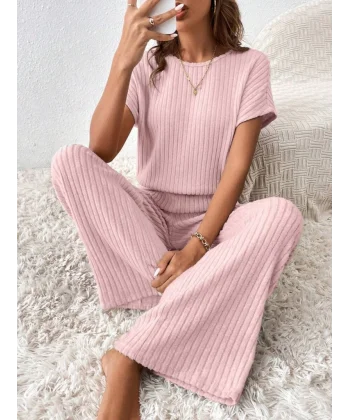 Kadın Kısa Kollu Beli Lastikli Kalın Fitilli Kaşkorse Salaş Tulum