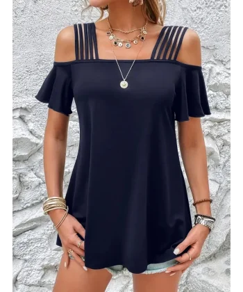 Kadın Kısa Kollu Beş Askılı Viskon Bluz