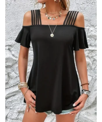 Kadın Kısa Kollu Beş Askılı Viskon Bluz