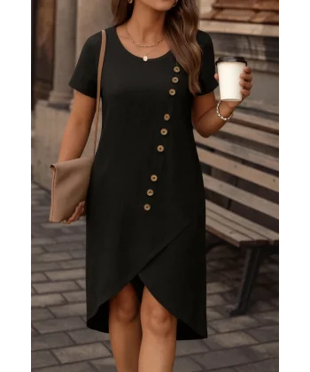 Kadın Kısa Kollu Bisiklet Yaka Düğme Detay Müslim Elbise