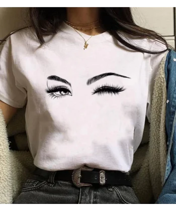 Kadın Kısa Kollu Bisiklet Yaka Göz Baskılı Süprem T-shirt