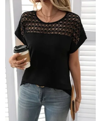 Kadın Kısa Kollu Bisiklet Yaka Salaş Viskon Bluz