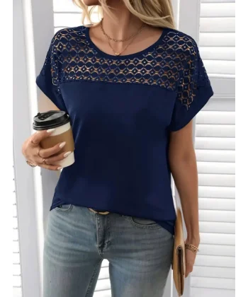 Kadın Kısa Kollu Bisiklet Yaka Salaş Viskon Bluz