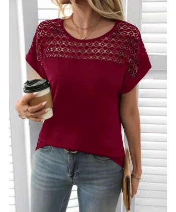 Kadın Kısa Kollu Bisiklet Yaka Salaş Viskon Bluz