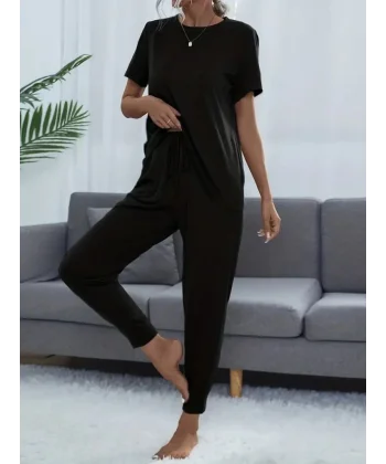 Kadın Kısa Kollu Bisiklet Yaka Viskon Ikili Takım