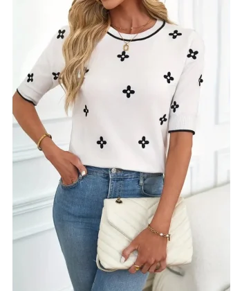 Kadın Kısa Kollu çiçek Desen Bluz