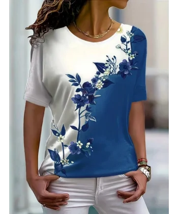 Kadın Kısa Kollu çiçek Desenli Süprem Bluz