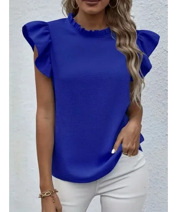 Kadın Kısa Kollu Fırfır Yakalı Bürümcük Bluz