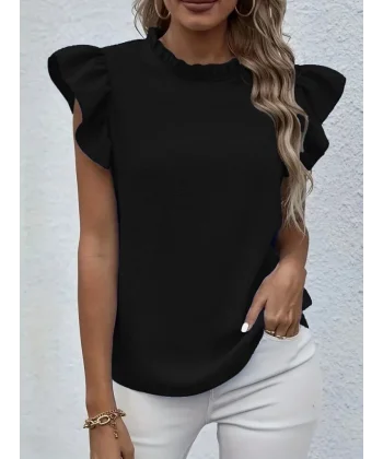 Kadın Kısa Kollu Fırfır Yakalı Bürümcük Bluz