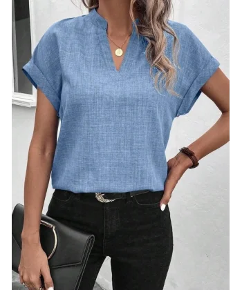 Kadın Kısa Kollu Hakim Yaka Sofya Bluz