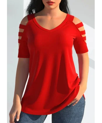 Kadın Kısa Kollu Kollar şerit Detay V Yaka Viskon Bluz