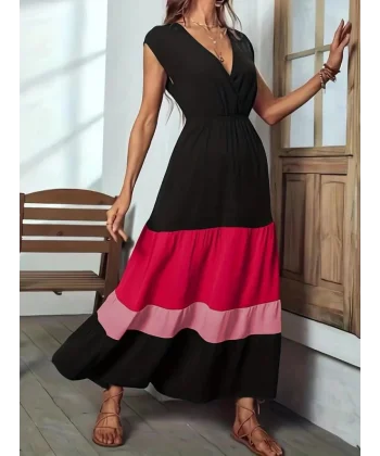 Kadın Kısa Kollu Kruvaze Yakalı çok Renkli Aerobin Elbise