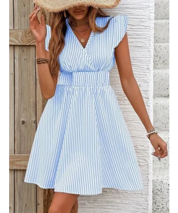 Kadın Kısa Kollu Kruvaze Yakalı Poplin Elbise