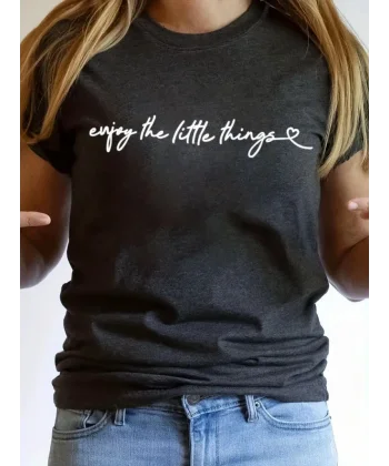 Kadın Kısa Kollu önü Yazı Baskılı Basic Süprem Bluz