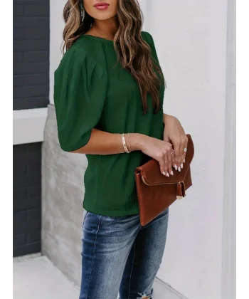 Kadın Kısa Kollu Pileli Balın Kol Bürümcük Bluz