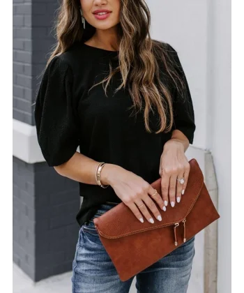 Kadın Kısa Kollu Pileli Balın Kol Bürümcük Bluz