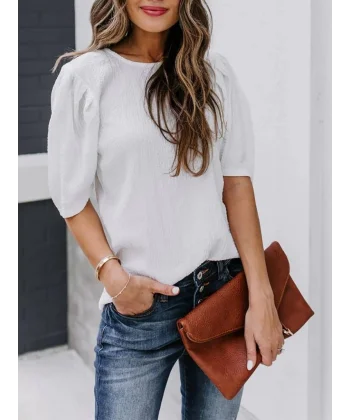 Kadın Kısa Kollu Pileli Balın Kol Bürümcük Bluz