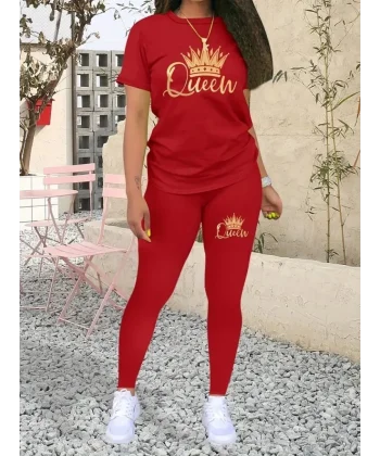 Kadın Kısa Kollu Queen Baskı Viskon Ikili Takım