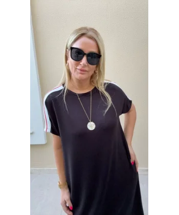 Kadın Kısa Kollu şerit Detay Midi Boy Elbise