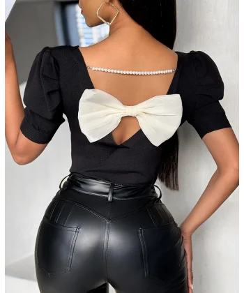 Kadın Kısa Kollu Sırt Inci Ve Kurdela Detay Karpuz Kol Yerli Krep Bluz. 109 Adet Standart Beden Gerisi 3 Beden