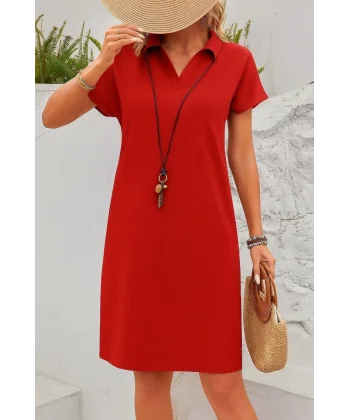 Kadın Kısa Kollu V Yakalı Bürümcük Elbise