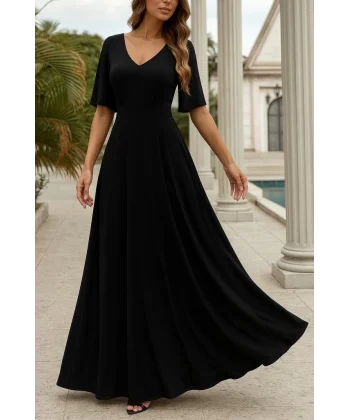 Kadın Kısa Kollu V Yakalı Desenli Süprem Elbise