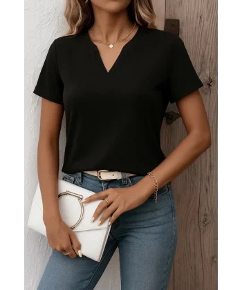 Kadın Kısa Kollu V Yakalı Ithal Krep Elbise