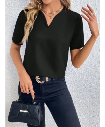 Kadın Kısa Kollu V Yakalı Ithal Krep Elbise