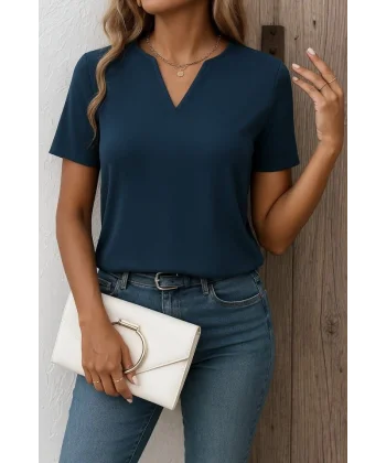 Kadın Kısa Kollu V Yakalı Ithal Krep Elbise