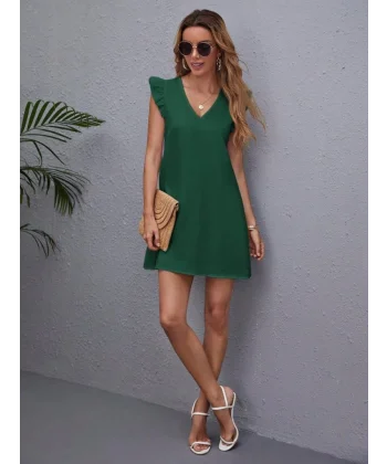 Kadın Kısa Kollu V Yakalı Ithal Krep Elbise