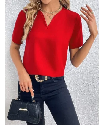 Kadın Kısa Kollu V Yakalı Ithal Krep Elbise