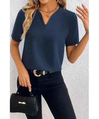 Kadın Kısa Kollu V Yakalı Ithal Krep Elbise