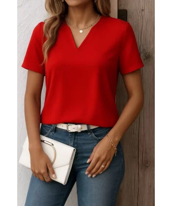 Kadın Kısa Kollu V Yakalı Ithal Krep Elbise