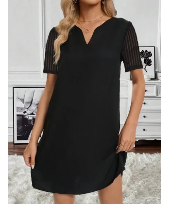 Kadın Kısa Kollu V Yakalı Kısa Janjan Krep Elbise